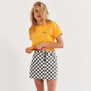 BDG Checkered Denim Zip Mini Skirt- Small